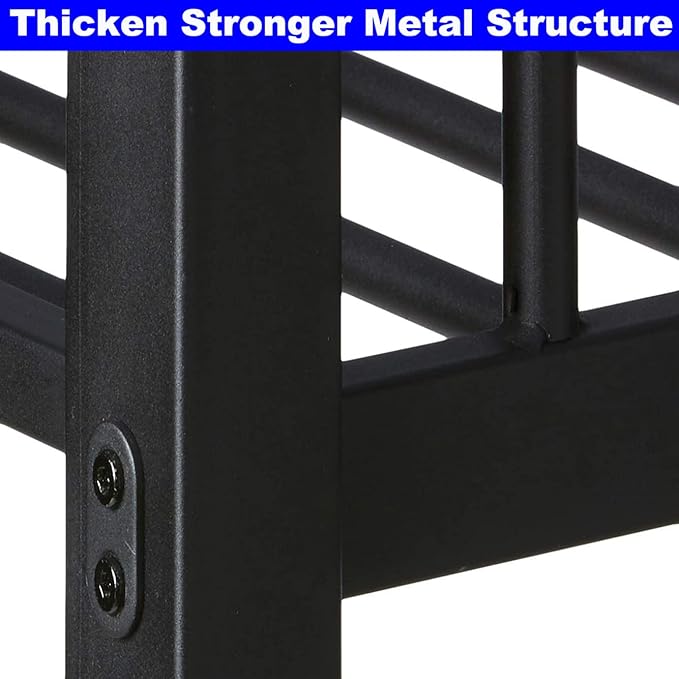 DOONREXS Upgraded Twin XL Over Queen Bunk Bed, Heavy Duty Strong Steel with Ladders and Guard Rail