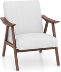 Giantex Mid-Century Modern Accent Chair, Upholstered Comfy Living Room Chair with Arms, Anti-Slip Felt Pads, Wooden Frame Soft Padded Armchair for Living Room Bedroom Office Study, Beige