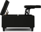SIMPLIHOME Harrison 30 inch Wide Transitional Square Small Coffee Table Storage Ottoman in Midnight Black Vegan Faux Leather, Assembled, for The Living Room and Bedroom