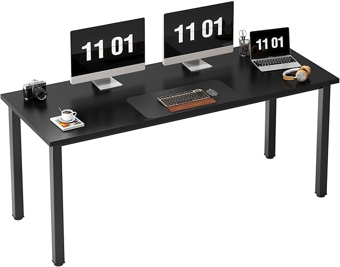 Need 63 Inch Large Computer Desk - Modern Simple Style Home Office Gaming Desk, Basic Writing Table for Study Student, Black Metal Frame, Black