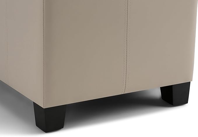 SIMPLIHOME Dover 36 inch Wide Contemporary Rectangle Storage Ottoman Bench in Satin Cream Vegan Faux Leather, Assembled, For the Living Room, Entryway and Family Room