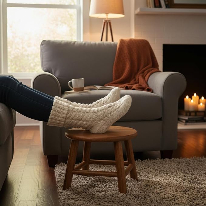 CONSDAN 9-Inch Round Step Stool for Adults & Kids, USA Grown Solid Oak Hardwood Ottoman, Sturdy Small Foot Stool for Kitchen, Bedside, Nursery, Shoe Changing, Plant Stand, Fully Assembled (Chocolate)