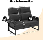 Modern Leather Loveseat, Small Sofa with Side Tray & Pocket, Upholstered Mini Couch for Living Room, Office, Guest Room, Black