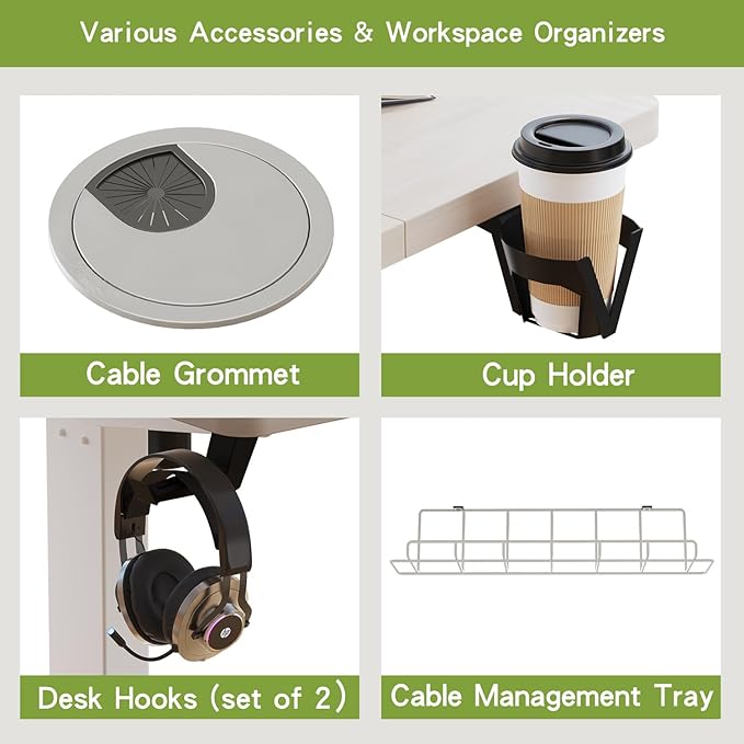 Radlove 63-Inch Large Electric Height Adjustable Computer L-Shaped Desk with Memory Controller Corner Standing Desk Modern Workstation with Splice Board Ergonomic Desk (White Frame + Oak Top)