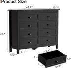 Black Dresser for Bedroom, Farmhouse 8 Drawer Double Dresser with Vintage Antique Handles, Modern Tall Dressers and Chest of Drawers for Bedroom