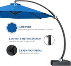 7 Piece Patio Dining Set with 11ft Patio Umbrella (Royal Blue), 7 Navy Outdoor HDPE Dining Set with 6 Chairs + 1 Large Table, for Market, Pool, Garden, Backyard, Deck