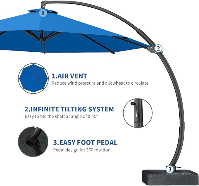 7 Piece Patio Dining Set with 11ft Patio Umbrella (Royal Blue), 7 Navy Outdoor HDPE Dining Set with 6 Chairs + 1 Large Table, for Market, Pool, Garden, Backyard, Deck