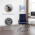 Office Desk Chair Leather, Conference Room Chairs with Wheels, Executive Modern High Back Ergonomic Swivel Rolling Ribbed Computer Chair