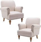 chairus Linen Accent Chair for Living Room Set of 2 Upholstered Mid Century Modern Single Sofa Chair with Solid Wood Legs Comfy Reading Chair Armchair for Bedroom/Office Room/Recption/Lounge, Cream