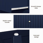 RoyalCraft 32" Large Nightstand, Fluted Painted Wood Dresser with 3 Spacious Drawers, Blue Modern Bedside Table for Bedroom