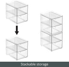 mDesign Stackable Storage Containers Box with 2 Pull-Out Drawers - Stacking Plastic Drawer Bins for Kitchen Pantry and Cupboard, Cabinet, Counter, Island and Tables - Lumiere Collection, 4 Pack, Clear