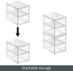 mDesign Stackable Storage Containers Box with 2 Pull-Out Drawers - Stacking Plastic Drawer Bins for Master or Guest Bathroom, Linen Closet, Vanity, or Makeup Table - Lumiere Collection - 8 Pack, Clear