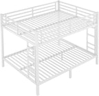 Queen Over Queen Bunk Bed for Adults, Teens, Heavy Duty Bunk Beds with 2 Ladder and Safety Guardrails, Adults Bunk Beds with Noise-Reducing Rubber Stoppers, Easy Assemble, White