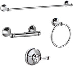 BGL Bathroom Hardware Set, Chrome Adjustable Expandable Towel Bar 4-Piece Bathroom Accessory Set Wall Mounted Robe Hook Toilet Paper Holder Towel Ring Towel Bar