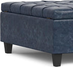 SIMPLIHOME Harrison 40 inch Wide Transitional Square Large Coffee Table Storage Ottoman in Denim Blue Vegan Faux Leather, Assembled, for The Living Room and Bedroom