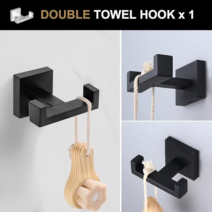 5-Piece Bathroom Hardware Set Matte Black, Lava Odoro Towel Bar Set Stainless Steel Wall Mounted - Include 2 Towel Bar Towel Ring Toilet Paper Holder and Double Hook, 23.6-Inch