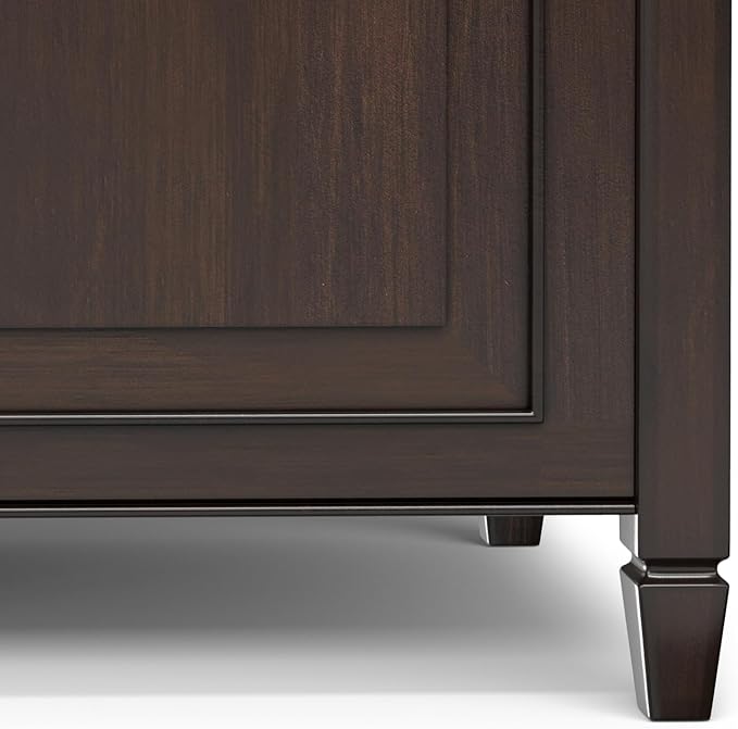 SIMPLIHOME Connaught Entryway Storage Bench - 36 inch Wide Solid Wood Small Storage Trunk Seat in Chestnut Brown, Traditional Bench for Entryway or Living Room with Lift-Up Lid and Paneled Front