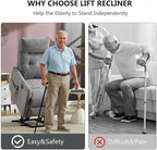 PELUMY Manual Lift Recliner Chair with Massage and Heat for Elderly, Single Motor Electric Lift Chair, Heavy Duty Recliner with USB Charging & Side Pockets (Chenille, Light Grey)
