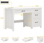 Vabches Farmhouse 47" Executive Desk, Computer Desk with File Drawer and Charging Station, Workstation for Home Office, Study,Cream White.