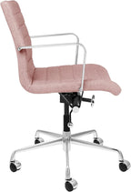Laura Davidson Furniture SOHO II Ribbed Office Chair - Mid Back Desk Chair, Ergonomically Designed with Arm Rest & Swivel, Made of Poly-Cotton Fabric, Coral Pink Fabric, Computer Chair