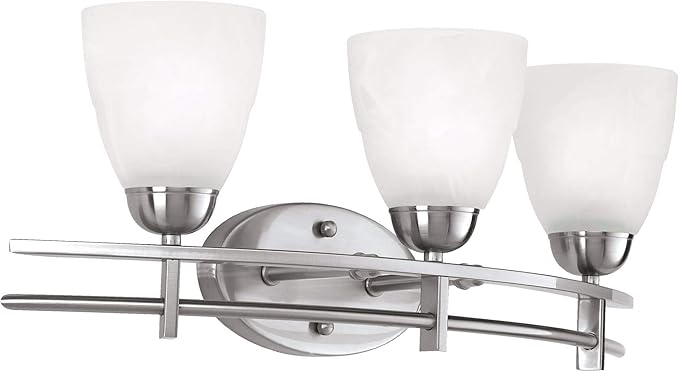 Possini Euro Design Art Deco Modern Wall Mount Light Brushed Nickel Silver Metal Hardwired 23 1/2" Wide 3-Light Fixture Trio Marbleized Glass Shades Decor for Bathroom Vanity Mirror House Home