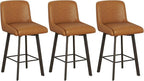 Swivel Counter Height Bar Stools Set of 3, 26''H Upholstered Barstools with Backs, Modern Bar Stool Chairs for Kitchen Island, Metal Legs, Faux Leather, Whiskey Brown Stools Counter Chair