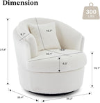 Swivel Accent Chair, 360 Degree Round Swivel Barrel Chair with Pillow, Widened Upholstered Boucle Chair Comfy Sherpa Barrel Armchair for Living Room Bedroom Reading Room, White