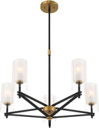 Possini Euro Design Nyack 25" Modern Pendant Chandelier Ceiling Light Fixture Dining Room Over Table Kitchen Island Foyer Open Frame Hanging 5-Light Black Gold Finish White Glass Hallway Entryway