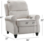 Push Back Recliner Chair, Fabric Armchair Overstuffed Pushback Recliner, Heavy Duty Single Sofa Chair with Padded Seat Solid Wood Legs for Living Room (White)