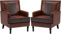 MOJAY Faux Leather Accent Chairs Set of 2, Mid-Century Modern Upholstered Lounge Armchair, Comfy Club Chair for Living Room, Bedroom, Study & Reception (Brown)