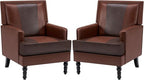 MOJAY Faux Leather Accent Chairs Set of 2, Mid-Century Modern Upholstered Lounge Armchair, Comfy Club Chair for Living Room, Bedroom, Study & Reception (Brown)