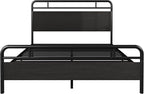 Allewie Queen Size Platform Bed Frame with Wooden Headboard and Footboard, Heavy Duty 13 Metal Slats Support, Under-Bed Storage, No Box Spring Needed, Noise Free, Easy Assembly, Black Oak