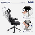 Nouhaus Ergonomic Mesh Office Chair Adjustable Lumbar Support and Flip-up Armrests High Back Headrest, Tilt Function Comfy Computer Gaming Chair Swivel Desk Chairs (Ergo Fit,Dark Black)