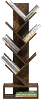 Furinno Tree Book Shelf, 7-Tier Bookshelf, Tree Bookcase with Bottom Shelf, 8.4 x 16.9 x 46.2, for Living Room, Bedroom, Home Office, Amber Pine