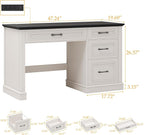 Farmhouse 47" Executive Desk, Computer Desk with Drawers and File Drawer, Workstation Computer Desk with Charging Station for Home Office, Study (Black)