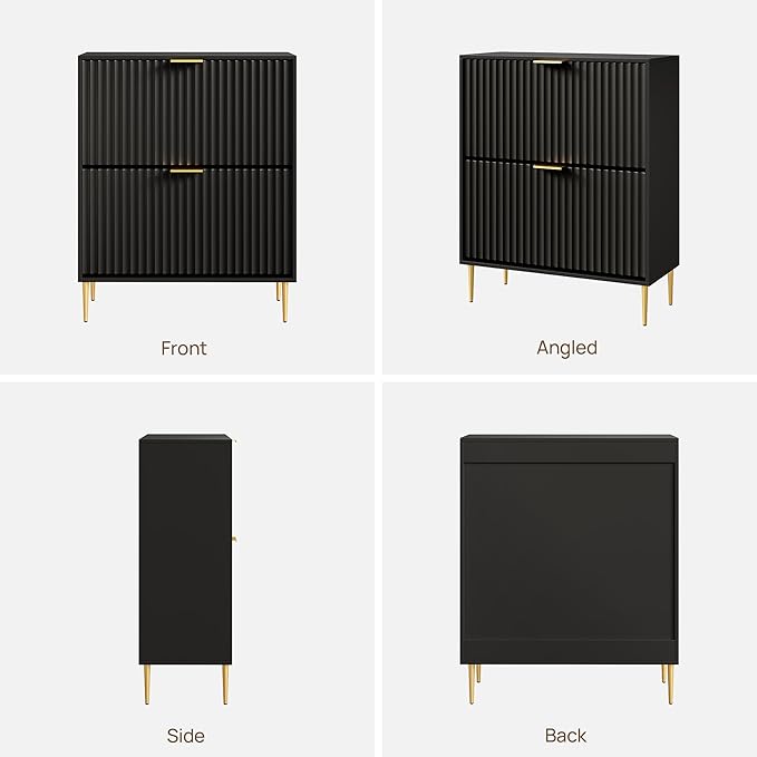 SICOTAS Fluted Shoe Cabinet Storage for Entryway with 4 Flip Drawers-11.8"Deep Frestanding Shoe Organizer Cabinet with 6-tier Shelves, Large 40 Pairs Shoes Rack Cabinet for Foyer Hallway, Black, 2PCS