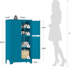 Blue Bathroom Floor Cabinet, Metal Storage Cabinet with 2 Adjustable Shelves & 4 Doors,Freestanding Sideboard for Dining Room,Living Room, Home Office
