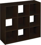 ClosetMaid 9 Cube Laminated Wood Stackable Open Bookcase Display Shelf Organizer for Household, Living Rooms, and Studies, Espresso