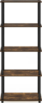 Furinno TURN-N-TUBE Storage Shelves, 5-Tier Book Shelf, Corner Shelf, Toolless Open Shelves, for Organization and Storage, Living Room, Garage, Home Office, Amber Pine