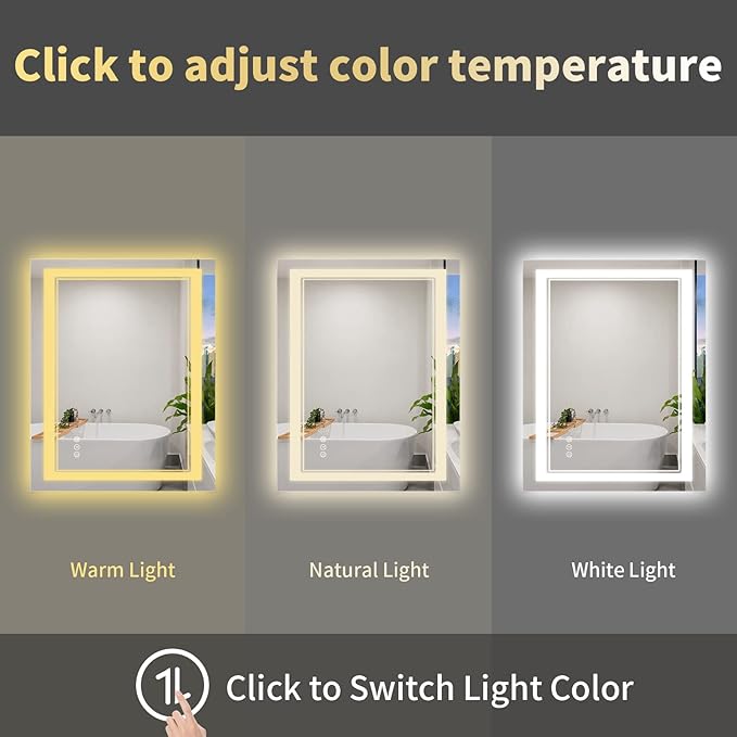 44x36 Inch LED Bathroom Mirror with Lights, Front Light and Backlit Lighted Vanity Mirror, Anti-Fog, Dimmable Memory, Shatterproof, Wall-Mounted