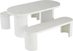 Christopher Knight Home Vicla 3 Pieces Durable Concrete Outdoor Dining Set with Stylish Terrazzo Finish, Patio Dining Table with 2 Benches, Oval Outdoor Patio Furniture Set with Pedestal Base, White