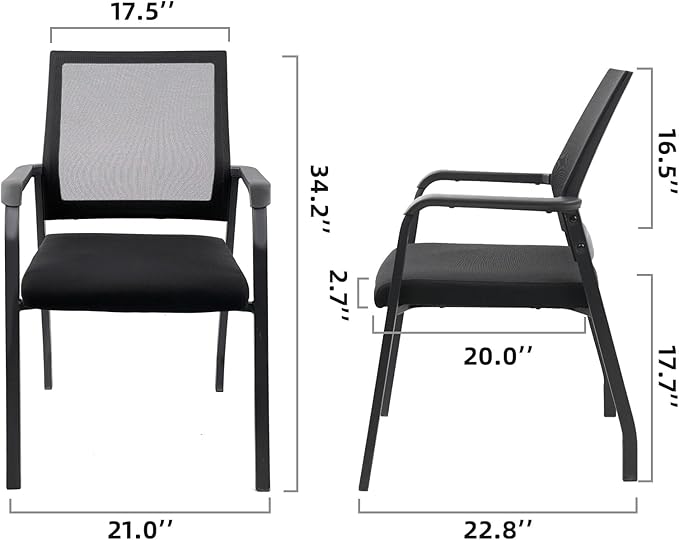 Ergonomic Mesh Guest Chair – No Wheels, Lumbar Support Design, Thick Cushion & Padded Arms – for Office Reception, School, Church Waiting Rooms, Lobby – Black