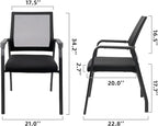 Ergonomic Mesh Guest Chair – No Wheels, Lumbar Support Design, Thick Cushion & Padded Arms – for Office Reception, School, Church Waiting Rooms, Lobby – Black 2PK