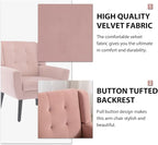 Dolonm Midcentury Modern Velvet Accent Chair with Arms, Upholstered Reading Side Chair Tufted Back Decorative Wingback Chair for Living Room Bedroom (Pink)