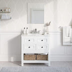Hanover Roseville 31'' Vanity Cabinet with Sink Combo for Bathroom, Powder Room | Pre-Assembled Cabinet | 2 Drawers, Bottom Shelf | Artificial Stone Countertop | White Cabinet | HANVN0108-31-1WH