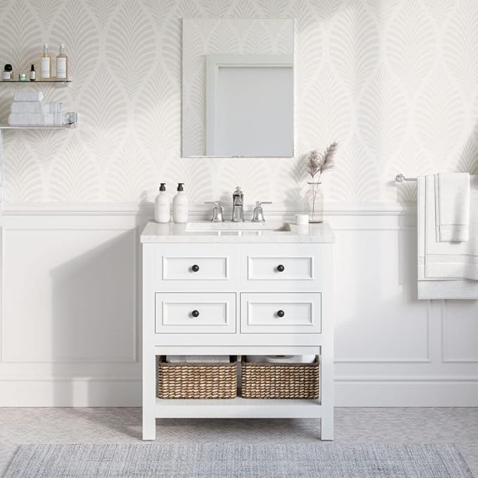Hanover Roseville 31'' Vanity Cabinet with Sink Combo for Bathroom, Powder Room | Pre-Assembled Cabinet | 2 Drawers, Bottom Shelf | Artificial Stone Countertop | White Cabinet | HANVN0108-31-1WH