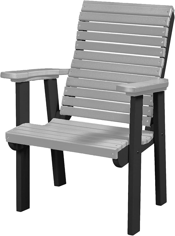 DutchCrafters Modern Horizontal Slat High Back Poly Outdoor Patio Chair (Black & Light Gray)