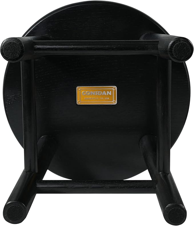 CONSDAN 9-Inch Round Step Stool for Adults & Kids, USA Grown Solid Oak Hardwood Ottoman, Sturdy Small Foot Stool for Kitchen, Bedside, Nursery, Shoe Changing, Plant Stand, Fully Assembled (Black)