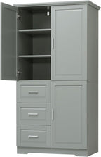 P PURLOVE Bathroom Storage Cabinet with 3 Drawers,Tall and Wide Bathroom Cabinet Standing,Wood Freestanding Tall Bathroom Cabinet for Kitchen,Living Room