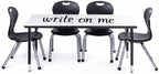 Chair and Table Set for Schools - Dry Erase Table About 24 x 48 inch (60 x 120cm) - Height Adjustable Legs -Spray Edges - and Four Luxurious Classroom Chairs - for Commercial Spaces
